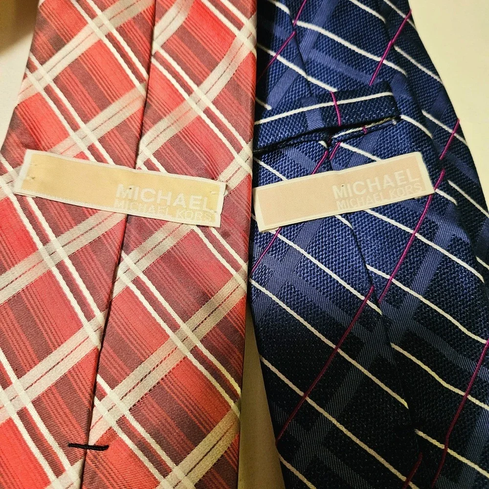Pair of Michael Kors Neck Ties 2 Striped Geometric 100% Silk Preppy Casual Lot‎